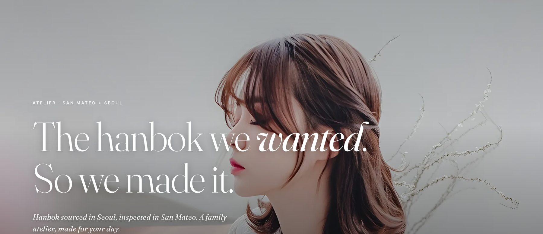 The Korean In Me website, with the atelier's distinctive imagery and typography
